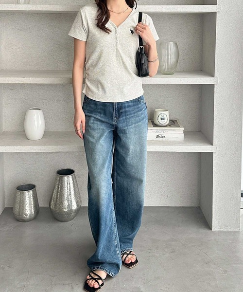 U.S. POLO ASSN.(ユーエスポロアッスン)の「GeeRA別注【U.S. POLO ASSN.】細見え!接触冷感Vネックヘンリーリブカットソー(Tシャツ/カットソー・レディース・杢グレー/オートミール/ネイビー/グレー系その他/オフホワイト・SMALL/MEDIUM/LARGE/X-LARGE)」の18枚目の写真