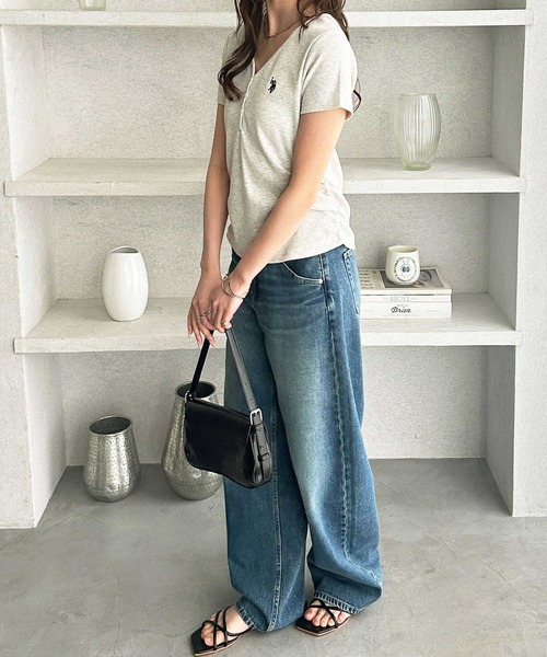 U.S. POLO ASSN.(ユーエスポロアッスン)の「GeeRA別注【U.S. POLO ASSN.】細見え!接触冷感Vネックヘンリーリブカットソー(Tシャツ/カットソー・レディース・杢グレー/オートミール/ネイビー/グレー系その他/オフホワイト・SMALL/MEDIUM/LARGE/X-LARGE)」の20枚目の写真
