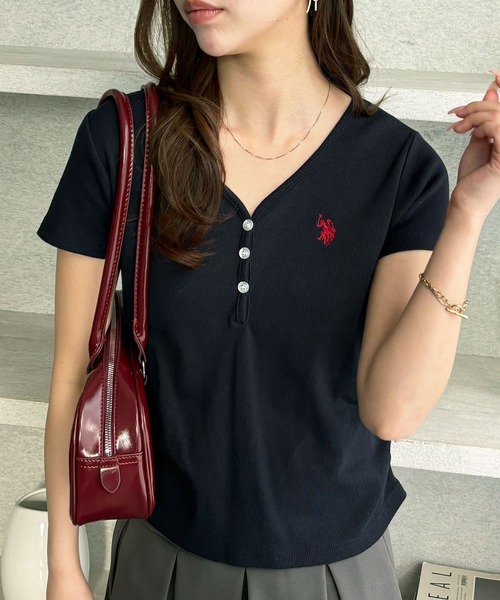 U.S. POLO ASSN.(ユーエスポロアッスン)の「GeeRA別注【U.S. POLO ASSN.】細見え!接触冷感Vネックヘンリーリブカットソー(Tシャツ/カットソー・レディース・杢グレー/オートミール/ネイビー/グレー系その他/オフホワイト・SMALL/MEDIUM/LARGE/X-LARGE)」の21枚目の写真