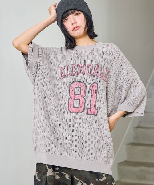 PBLIM(ページボーイリム)の「《UNISEX》カレッジメッシュニットT(Tシャツ/カットソー・レディース・アイボリー/グレー/ネイビー・FREE)」の2枚目の写真
