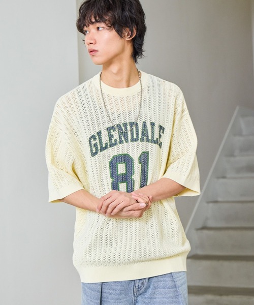 PBLIM(ページボーイリム)の「《UNISEX》カレッジメッシュニットT(Tシャツ/カットソー・レディース・アイボリー/グレー/ネイビー・FREE)」の1枚目の写真