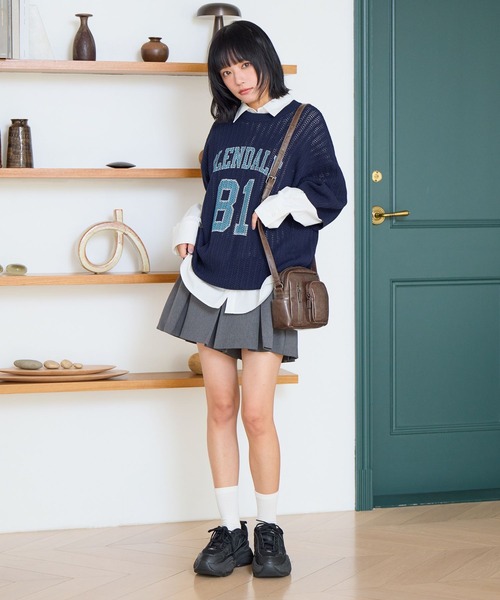 PBLIM(ページボーイリム)の「《UNISEX》カレッジメッシュニットT(Tシャツ/カットソー・レディース・アイボリー/グレー/ネイビー・FREE)」の4枚目の写真