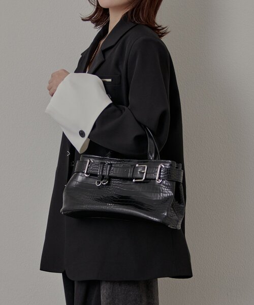 mline（エムライン）の「[mline] loti クロコワイド ボストンバッグ（ボストンバッグ・レディース・ブラック/ボルドー・ONE SIZE）」の8枚目の写真
