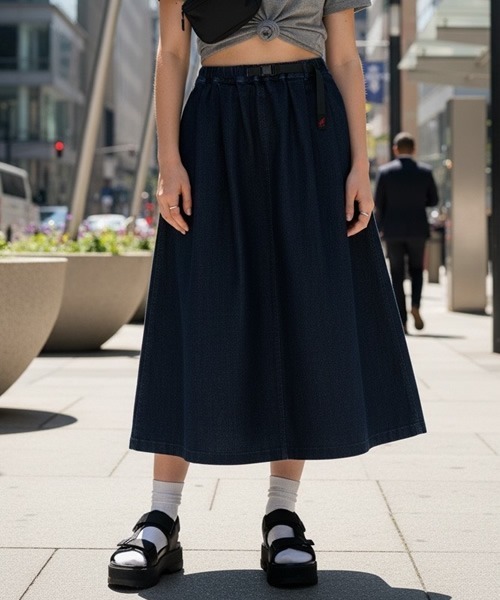 Gramicci/グラミチ STRETCH DENIM LONG FLARE SKIRT ストレッチ ロング