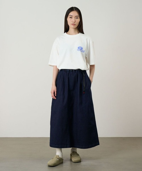 Gramicci（グラミチ）の「Gramicci/グラミチ STRETCH DENIM LONG FLARE SKIRT ストレッチ デニム ロング フレア スカート バックスリット ベルト内蔵 2026年 夏 夏服 秋服（デニムスカート・レディース・ブルー/ワンウォッシュ/ダークブルー・M/S/L）」の12枚目の写真