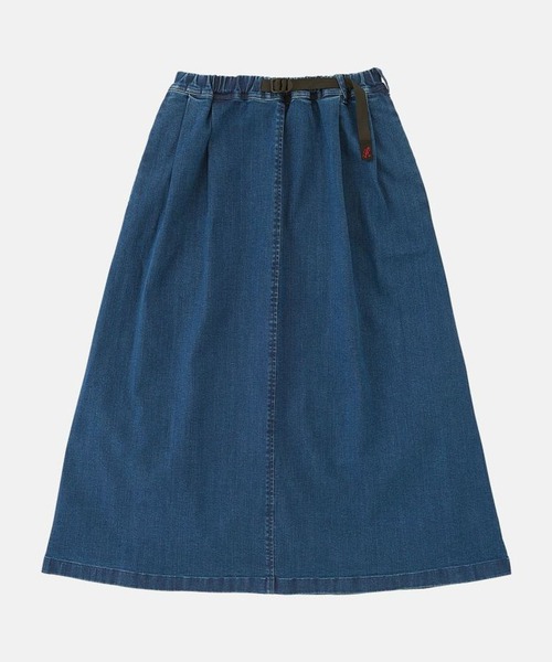 Gramicci（グラミチ）の「Gramicci/グラミチ STRETCH DENIM LONG FLARE SKIRT ストレッチ デニム ロング フレア スカート バックスリット ベルト内蔵 2026年 夏 夏服 秋服（デニムスカート・レディース・ブルー/ワンウォッシュ/ダークブルー・M/S/L）」の6枚目の写真