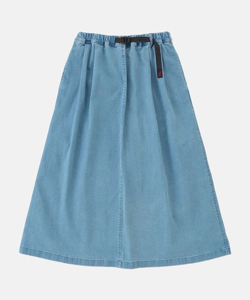 Gramicci（グラミチ）の「Gramicci/グラミチ STRETCH DENIM LONG FLARE SKIRT ストレッチ デニム ロング フレア スカート バックスリット ベルト内蔵 2026年 夏 夏服 秋服（デニムスカート・レディース・ブルー/ワンウォッシュ/ダークブルー・M/S/L）」の4枚目の写真
