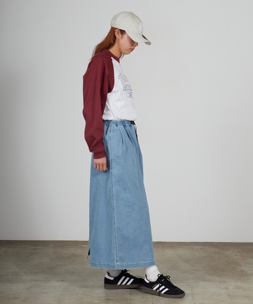 Gramicci（グラミチ）の「Gramicci/グラミチ STRETCH DENIM LONG FLARE SKIRT ストレッチ デニム ロング フレア スカート バックスリット ベルト内蔵 2026年 夏 夏服 秋服（デニムスカート・レディース・ブルー/ワンウォッシュ/ダークブルー・M/S/L）」の15枚目の写真