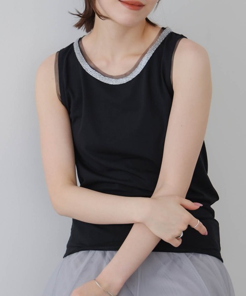 Bou Jeloud(ブージュルード)の「アビガイルチュールタンク(タンクトップ・レディース・ブラック/ブルー/グレー/オフホワイト・FREE)」の12枚目の写真