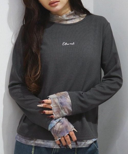 CECIL McBEE(セシルマクビー)の「ドッキングデザインプチハイネックプルオーバー(Tシャツ/カットソー・レディース・チャコールグレー/アイボリー/ブラック・LARGE/MEDIUM)」の3枚目の写真