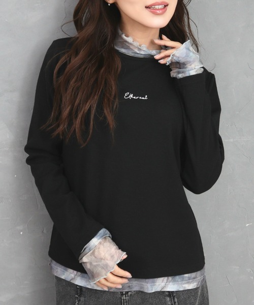 CECIL McBEE(セシルマクビー)の「ドッキングデザインプチハイネックプルオーバー(Tシャツ/カットソー・レディース・チャコールグレー/アイボリー/ブラック・LARGE/MEDIUM)」の2枚目の写真