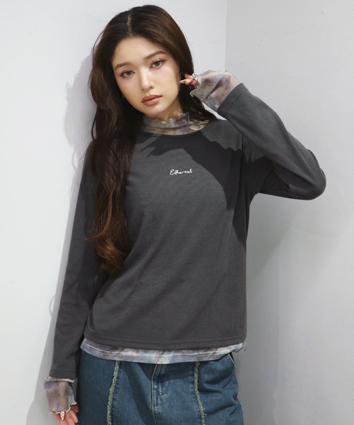 CECIL McBEE(セシルマクビー)の「ドッキングデザインプチハイネックプルオーバー(Tシャツ/カットソー・レディース・チャコールグレー/アイボリー/ブラック・LARGE/MEDIUM)」の4枚目の写真
