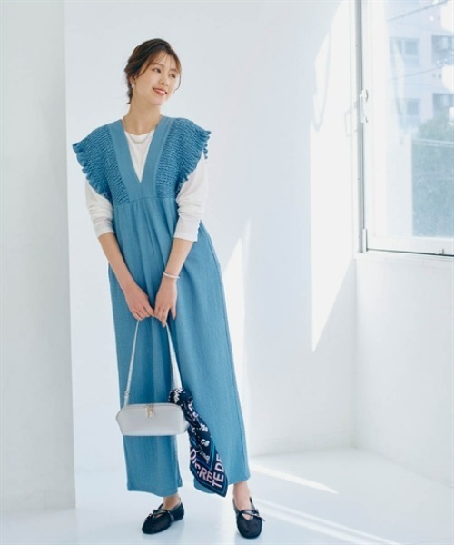 nissen（ニッセン）の「楊柳カットソーバックリボンオールインワン（つなぎ/オールインワン・レディース・ブルー/ダークブラウン/ブラック・S/M/L/LL）」の3枚目の写真