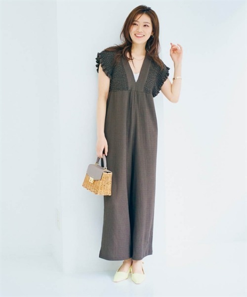 nissen（ニッセン）の「楊柳カットソーバックリボンオールインワン（つなぎ/オールインワン・レディース・ブルー/ダークブラウン/ブラック・S/M/L/LL）」の9枚目の写真