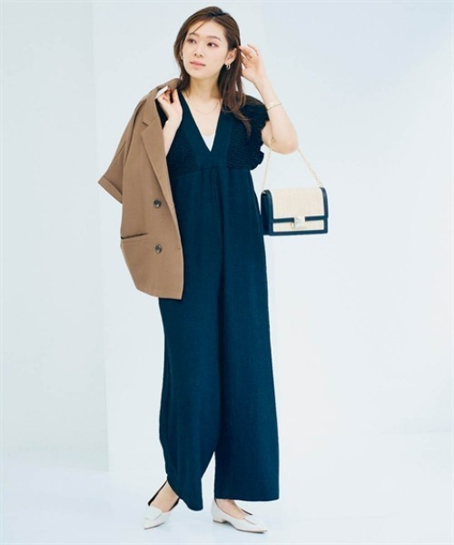 nissen（ニッセン）の「楊柳カットソーバックリボンオールインワン（つなぎ/オールインワン・レディース・ブルー/ダークブラウン/ブラック・S/M/L/LL）」の8枚目の写真