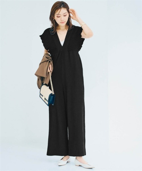 nissen（ニッセン）の「楊柳カットソーバックリボンオールインワン（つなぎ/オールインワン・レディース・ブルー/ダークブラウン/ブラック・S/M/L/LL）」の6枚目の写真