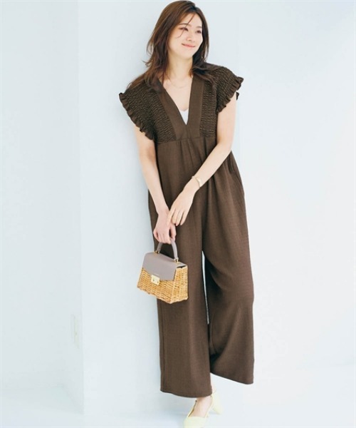 nissen（ニッセン）の「楊柳カットソーバックリボンオールインワン（つなぎ/オールインワン・レディース・ブルー/ダークブラウン/ブラック・S/M/L/LL）」の10枚目の写真