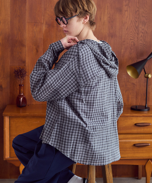 OSKR(オーエスケーアール)の「OSKR / オーエスケーアール ex Washer Sheer Check Hoodie Shirt(シャツ/ブラウス・メンズ・グレー/ホワイト・LARGE/MEDIUM)」の2枚目の写真