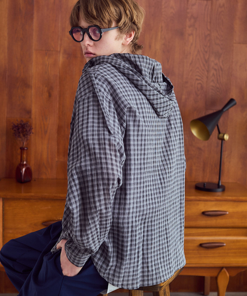OSKR(オーエスケーアール)の「OSKR / オーエスケーアール ex Washer Sheer Check Hoodie Shirt(シャツ/ブラウス・メンズ・グレー/ホワイト・LARGE/MEDIUM)」の5枚目の写真