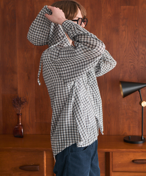 OSKR(オーエスケーアール)の「OSKR / オーエスケーアール ex Washer Sheer Check Hoodie Shirt(シャツ/ブラウス・メンズ・グレー/ホワイト・LARGE/MEDIUM)」の9枚目の写真