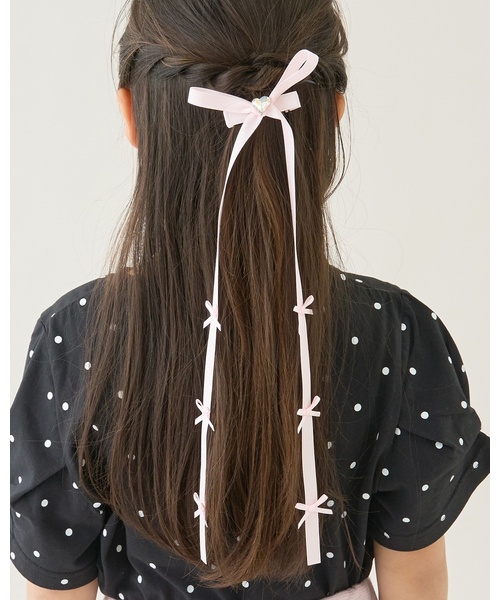 Lycee mine(リセマイン)の「ちびちびリボン付ロングリボンヘアクリップ【子供服】【キッズ】【女の子】(バレッタ/ヘアクリップ・キッズ・アイボリー/ライトピンク/ブラック/ラベンダー・F)」の4枚目の写真