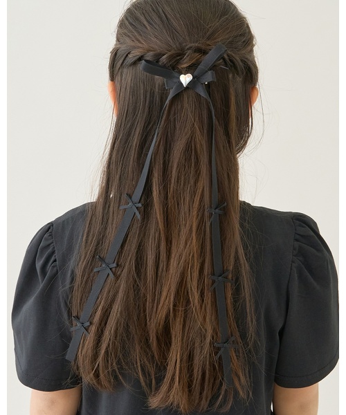 Lycee mine(リセマイン)の「ちびちびリボン付ロングリボンヘアクリップ【子供服】【キッズ】【女の子】(バレッタ/ヘアクリップ・キッズ・アイボリー/ライトピンク/ブラック/ラベンダー・F)」の2枚目の写真