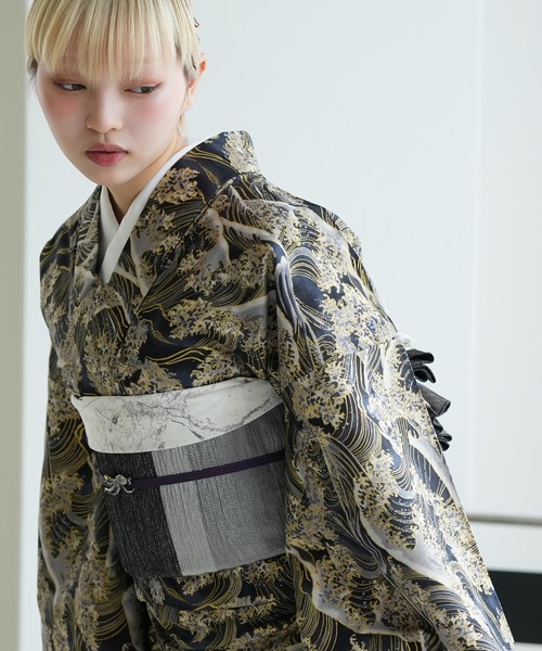 utatane(ウタタネ)の「着物 単衣 ニコアンティーク グレートウェーブ ブラック(着物・レディース・ブラック・FREE)」の5枚目の写真