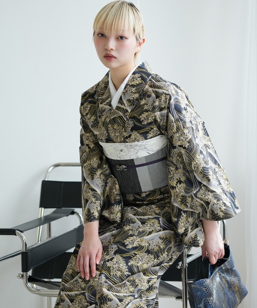 utatane(ウタタネ)の「着物 単衣 ニコアンティーク グレートウェーブ ブラック(着物・レディース・ブラック・FREE)」の6枚目の写真