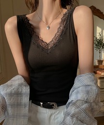 yuue' ( wear ) | Vネックレース付きリブタンクトップ(タンクトップ)