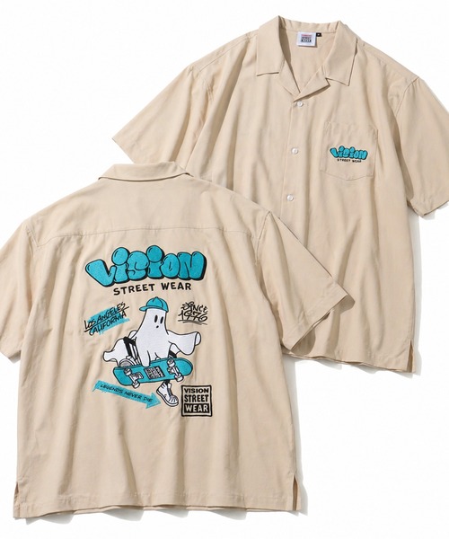 VISION STREET WEAR（ヴィジョンストリートウェア）の「【VISION STREET WEAR/ヴィジョン ストリート ウェア】アソート バックアートワークデザイン オープンカラーシャツ（シャツ/ブラウス・メンズ・ブラック系2/グリーン系1/アイボリー系2/ブラック系1/アイボリー系1/グリーン系2・M/L/LL）」の3枚目の写真