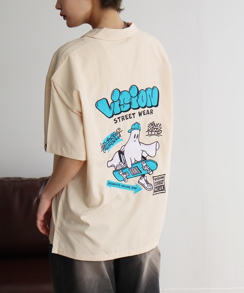 VISION STREET WEAR（ヴィジョンストリートウェア）の「【VISION STREET WEAR/ヴィジョン ストリート ウェア】アソート バックアートワークデザイン オープンカラーシャツ（シャツ/ブラウス・メンズ・ブラック系2/グリーン系1/アイボリー系2/ブラック系1/アイボリー系1/グリーン系2・M/L/LL）」の11枚目の写真
