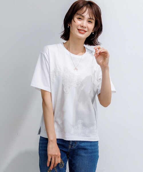 組曲(クミキョク)の「【WEB限定】トロンプルイユ レースキャミソール Tシャツ(Tシャツ/カットソー・レディース・ホワイト系・5/6)」の3枚目の写真