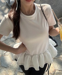 c.u.l | ラウンドネック フリル ペプラムトップス culw919(Tシャツ/カットソー)
