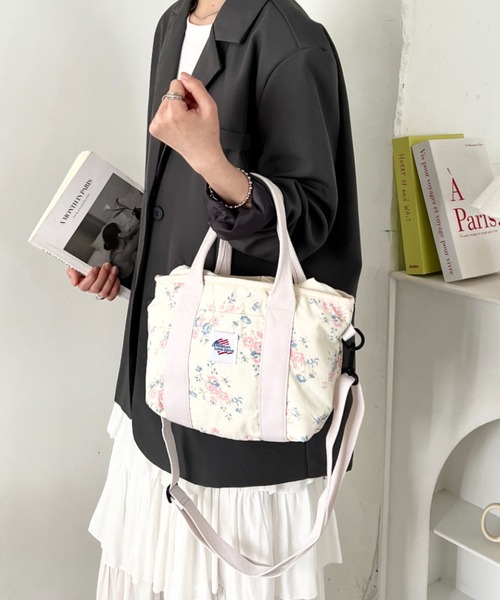 JEMORGAN（ジェーイーモーガン）の「[JEMORGAN]ジェーイーモーガン/レトロ花柄 ミニトートバッグ/2WAY ショルダーバッグ（トートバッグ・レディース・ラベンダー/スモークピンク/ブルー・FREE）」の4枚目の写真