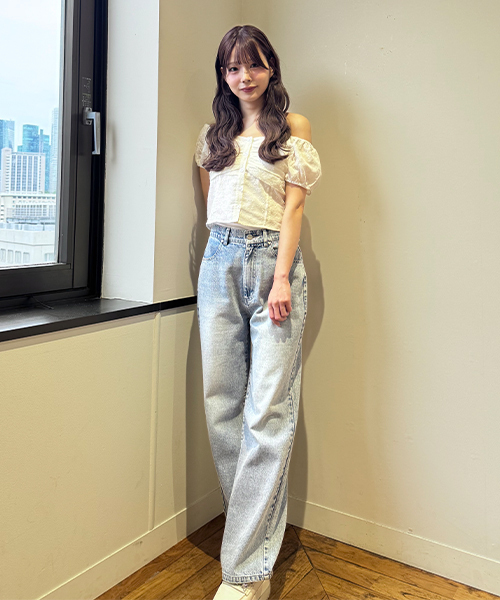 Mi-je(ミジェ)の「ギャザーレースブラウス(チュニック・レディース・レモンイエロー/オフホワイト・F)」の4枚目の写真