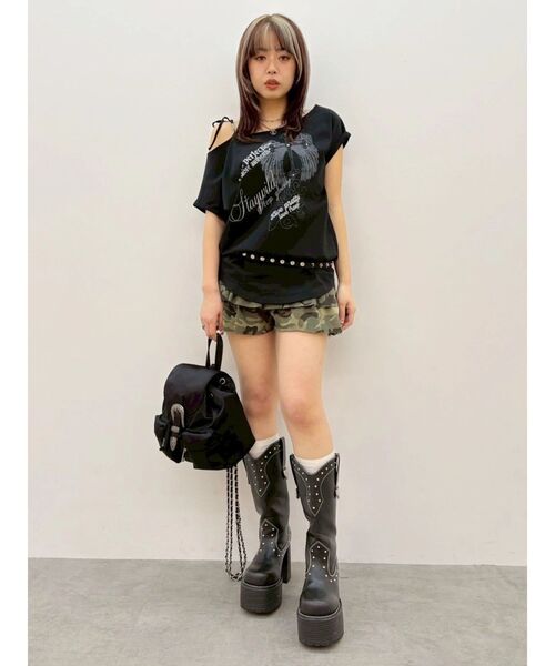 EVRIS（エヴリス）の「モチーフワンショルダーグラフィックトップス（Tシャツ/カットソー・レディース・ホワイト/ブラック/カーキ・FREE）」の11枚目の写真