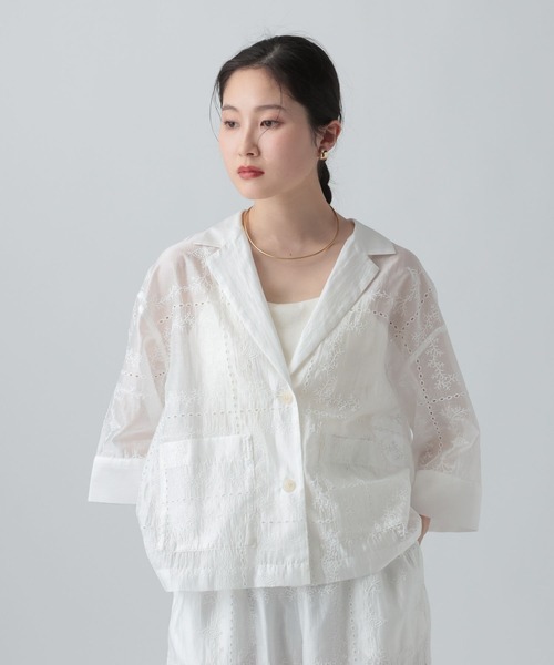 LEPSIM(レプシィム)の「オーガンジー刺繍5分袖ジャケット 643499(その他アウター・レディース・ブラウン/ブラック/オフホワイト・FREE)」の6枚目の写真