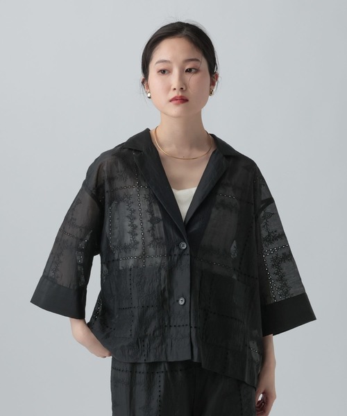 LEPSIM(レプシィム)の「オーガンジー刺繍5分袖ジャケット 643499(その他アウター・レディース・ブラウン/ブラック/オフホワイト・FREE)」の10枚目の写真