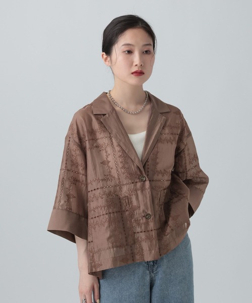 LEPSIM(レプシィム)の「オーガンジー刺繍5分袖ジャケット 643499(その他アウター・レディース・ブラウン/ブラック/オフホワイト・FREE)」の16枚目の写真