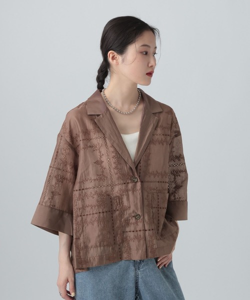 LEPSIM(レプシィム)の「オーガンジー刺繍5分袖ジャケット 643499(その他アウター・レディース・ブラウン/ブラック/オフホワイト・FREE)」の17枚目の写真