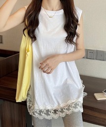 レースヘムフレンチスリーブチュニックTシャツ