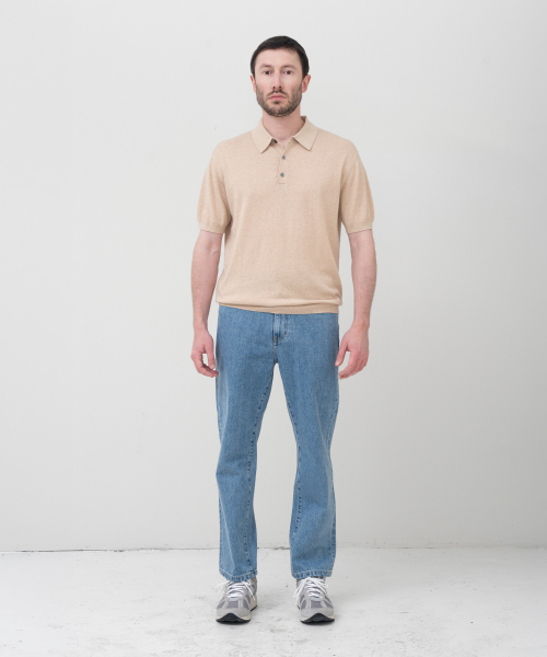 MANNERGRAM(マナーグラム)の「ヌーベルファイン カシミヤコットン ポロ 半袖ニット ベージュ(ニット/セーター・メンズ・その他・MEDIUM/LARGE/X-LARGE/XX-LARGE)」の2枚目の写真