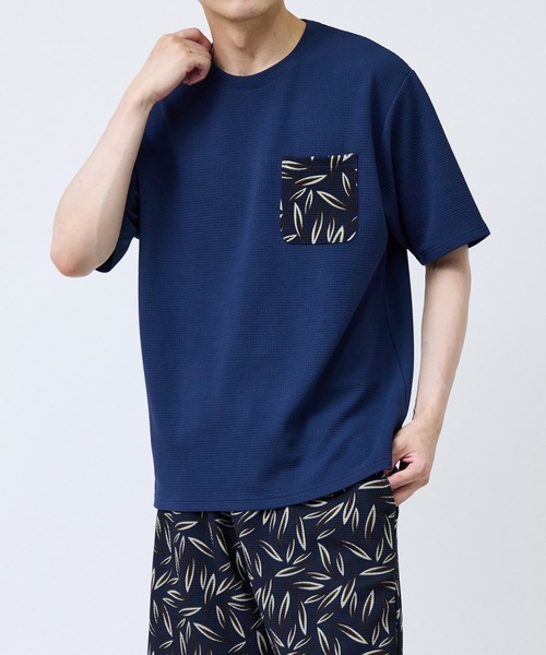j.n.r.d(ジェー・エヌ・アール・ディー)の「ボタニカルウェーブワッフルTシャツ(Tシャツ/カットソー・メンズ・ネイビー/ホワイト/ブルー系その他5・LL/M/L)」の2枚目の写真