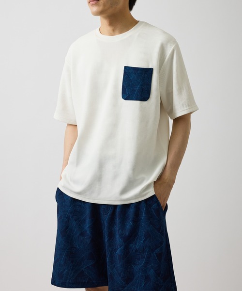 j.n.r.d(ジェー・エヌ・アール・ディー)の「ボタニカルウェーブワッフルTシャツ(Tシャツ/カットソー・メンズ・ネイビー/ホワイト/ブルー系その他5・LL/M/L)」の1枚目の写真