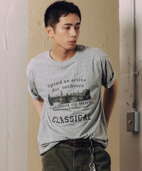 Bleme(ブレム)の「ヴィンテージグラフィック メランジ ソフトTシャツ(Tシャツ/カットソー・メンズ・グレー/オートミール・M/S/XL/L)」の4枚目の写真