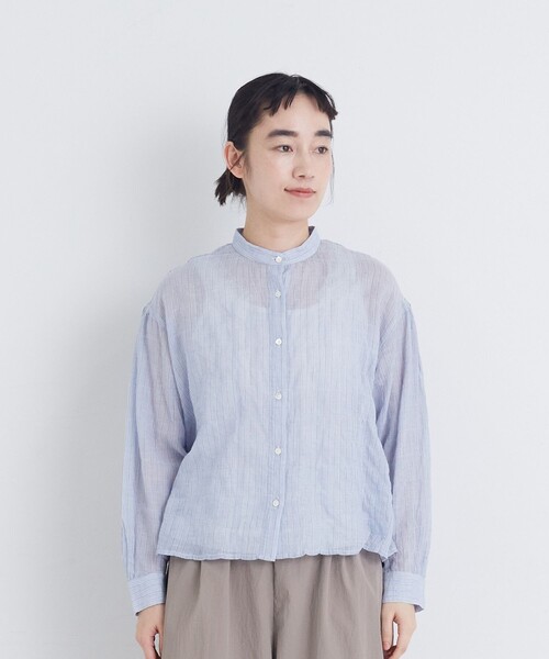 conges payes ADIEU TRISTESSE（コンジェ ペイエ アデュートリステス）の「シャーリングバンドカラークロップドシャツ（シャツ/ブラウス・レディース・パープル/ブラック系その他/ブルー系その他・38）」の16枚目の写真