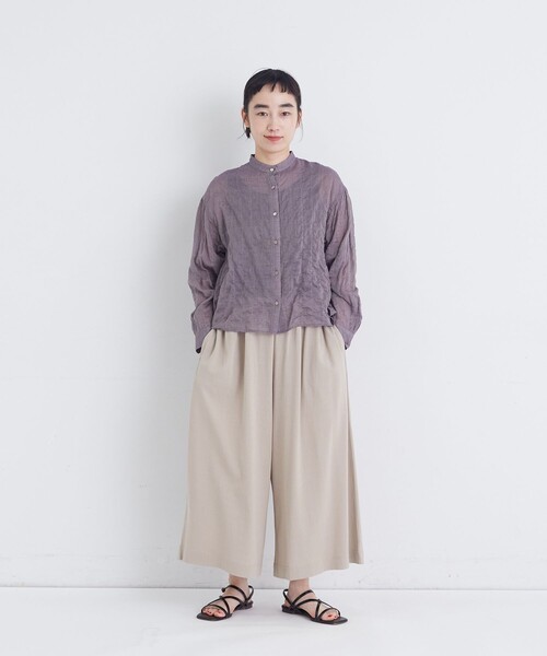 conges payes ADIEU TRISTESSE（コンジェ ペイエ アデュートリステス）の「シャーリングバンドカラークロップドシャツ（シャツ/ブラウス・レディース・パープル/ブラック系その他/ブルー系その他・38）」の19枚目の写真