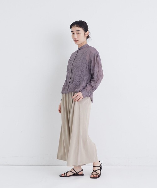 conges payes ADIEU TRISTESSE（コンジェ ペイエ アデュートリステス）の「シャーリングバンドカラークロップドシャツ（シャツ/ブラウス・レディース・パープル/ブラック系その他/ブルー系その他・38）」の20枚目の写真
