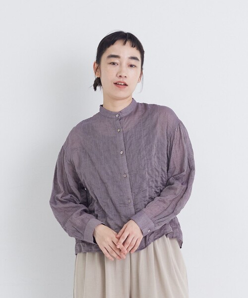 conges payes ADIEU TRISTESSE（コンジェ ペイエ アデュートリステス）の「シャーリングバンドカラークロップドシャツ（シャツ/ブラウス・レディース・パープル/ブラック系その他/ブルー系その他・38）」の22枚目の写真