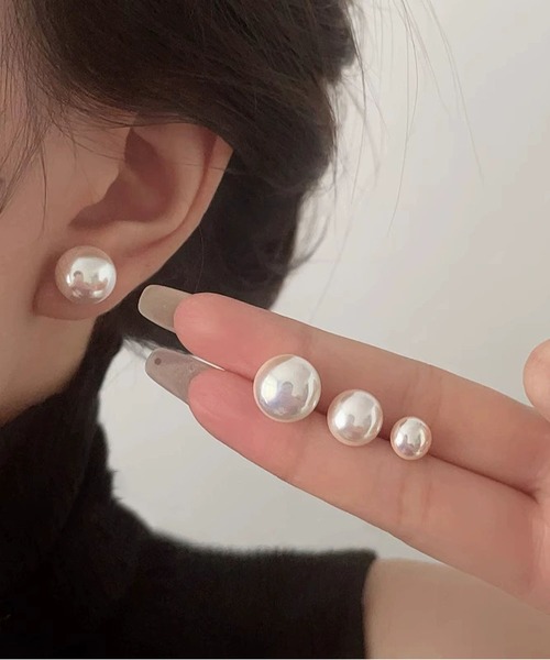 LA VORAGINE(ラ ヴォラジネ)の「エコパールピアス 4 サイズ選択可 8/10/12/14mm マッシュルーム型 レディース(ピアス(両耳用)・レディース・White/PINK・M/L/XL/2XL)」の1枚目の写真